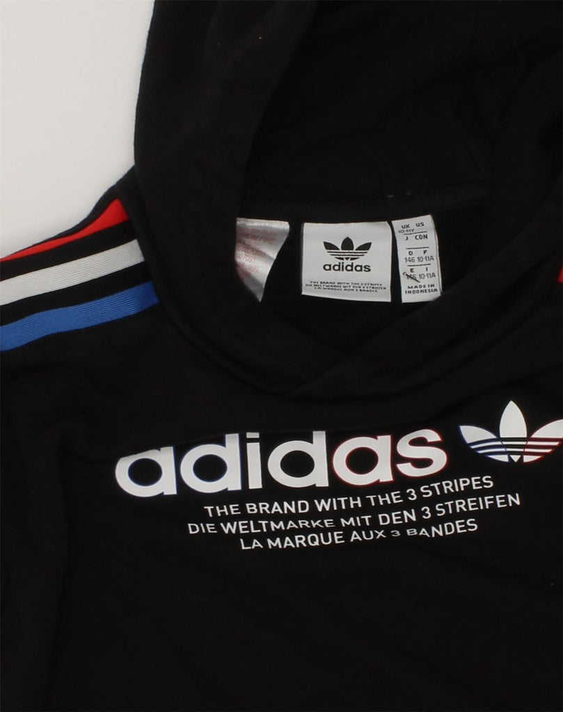 ADIDAS Boys Graphic Hoodie Jumper 10-11 Years Black Cotton | Vintage Adidas | Thrift | Second-Hand Adidas | Used Clothing | Messina Hembry 