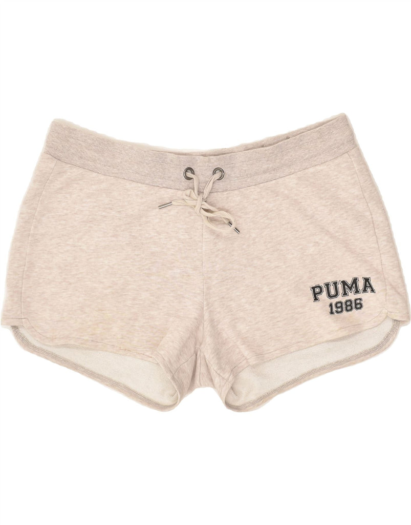 PUMA Womens Graphic Sport Shorts UK 14 Large Grey Cotton | Vintage Puma | Thrift | Second-Hand Puma | Used Clothing | Messina Hembry 