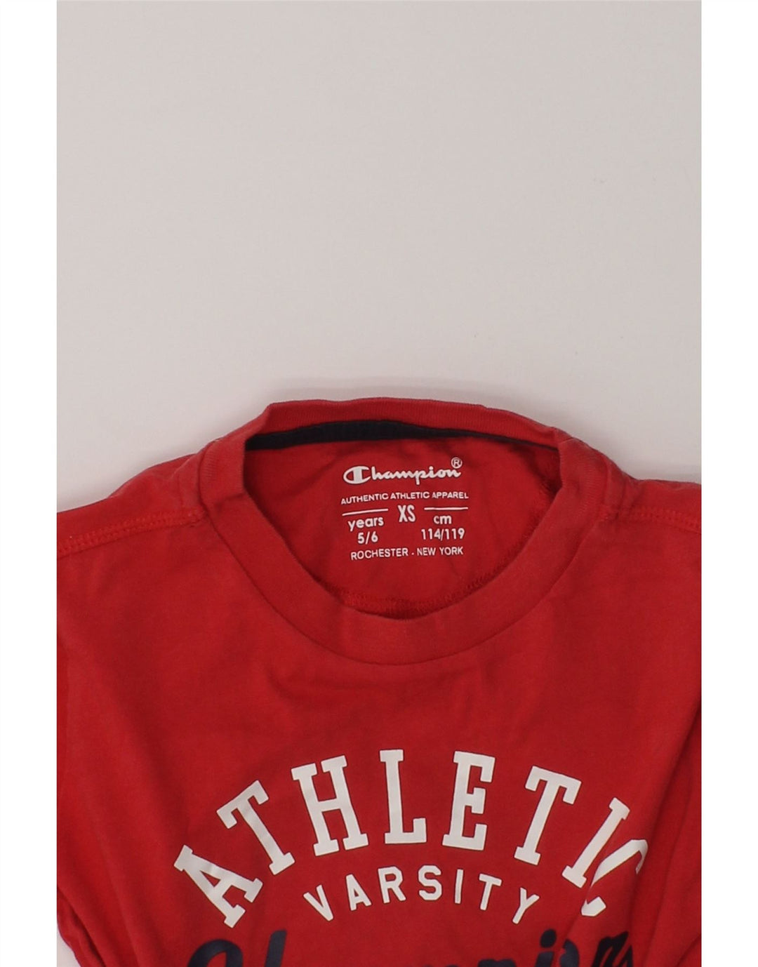 CHAMPION Boys Graphic T-Shirt Top 5-6 Years XS  Red Cotton | Vintage Champion | Thrift | Second-Hand Champion | Used Clothing | Messina Hembry 