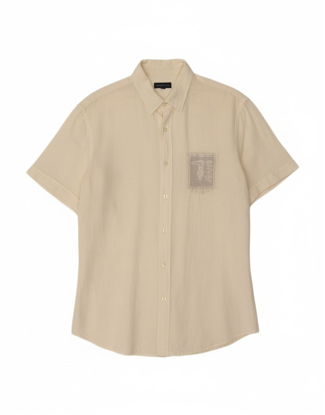 TRUSSARDI JEANS Mens Short Sleeve Shirt Large Off White Linen