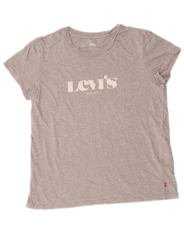 Levi's Womens Graphic T-Shirt Top UK 14 Medium Grey Flecked Cotton
