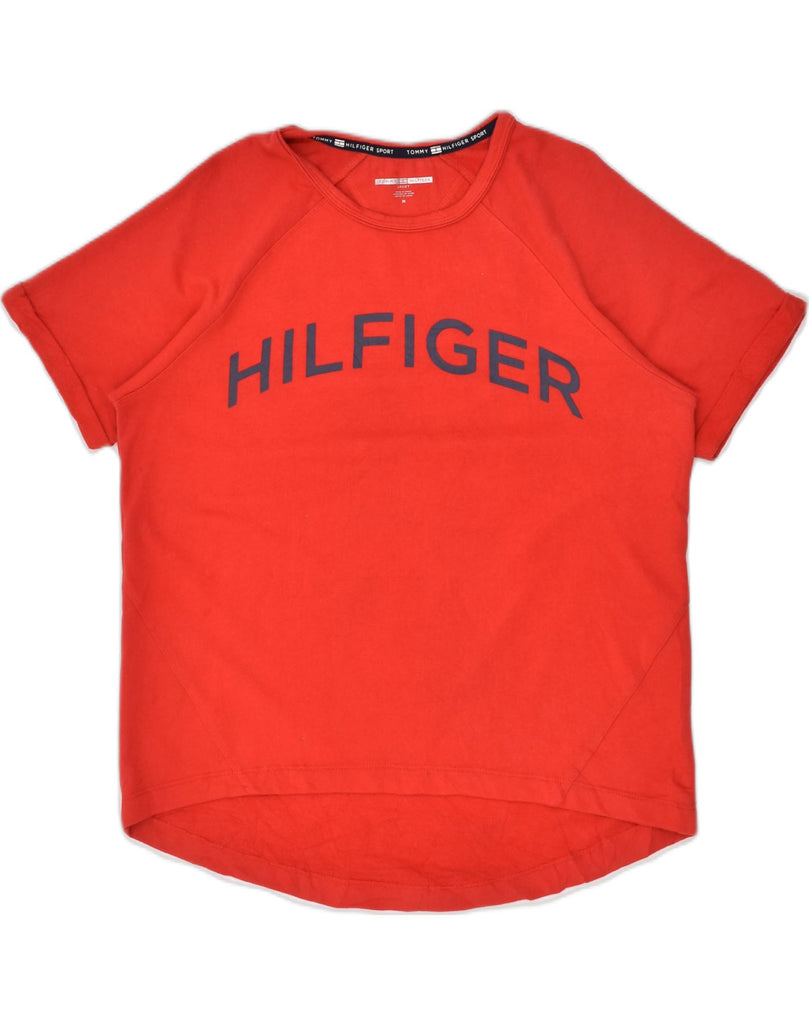 TOMMY HILFIGER Womens Graphic T-Shirt Top UK 14 Medium Red Cotton Sports | Vintage Tommy Hilfiger | Thrift | Second-Hand Tommy Hilfiger | Used Clothing | Messina Hembry 