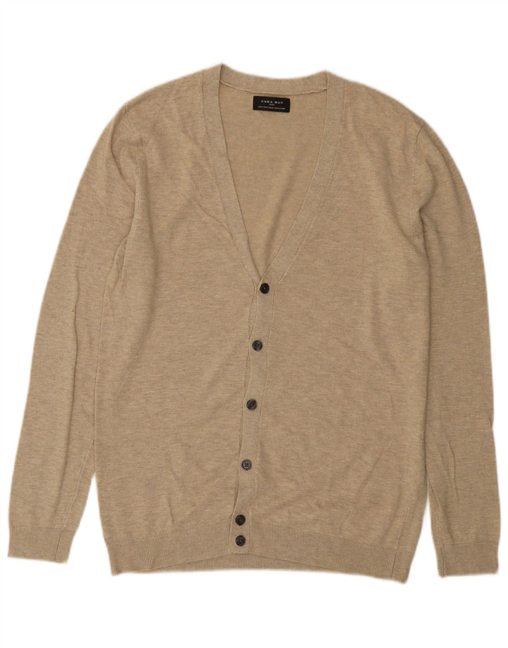 Zara Mens Cardigan Sweater Medium Beige Flecked