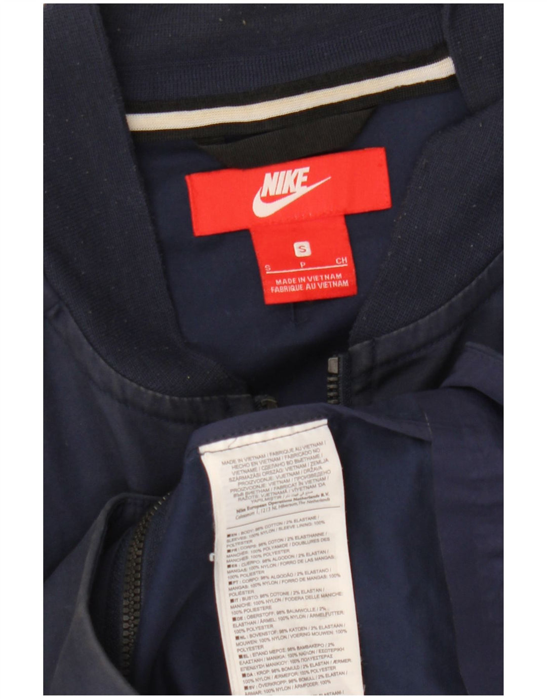 NIKE Mens Bomber Jacket UK 36 Small Navy Blue Cotton
