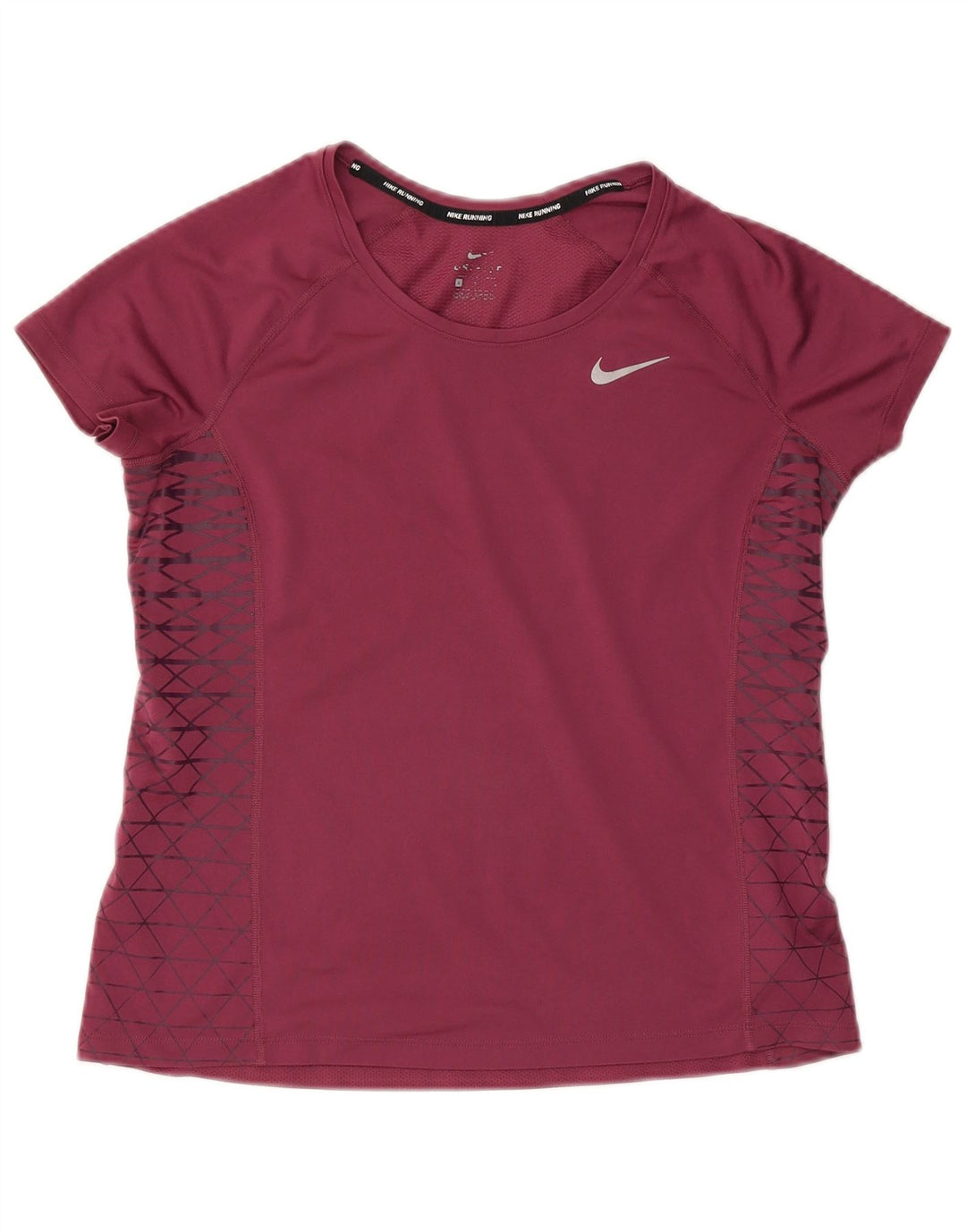 NIKE Womens Dri Fit T-Shirt Top UK 14 Large Burgundy Geometric Polyester