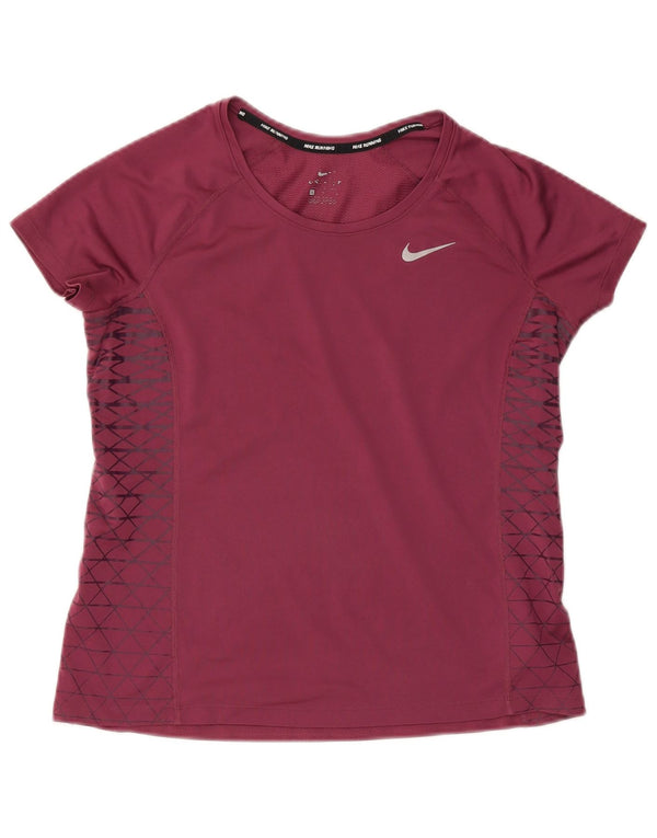 NIKE Womens Dri Fit T-Shirt Top UK 14 Large Burgundy Geometric Polyester