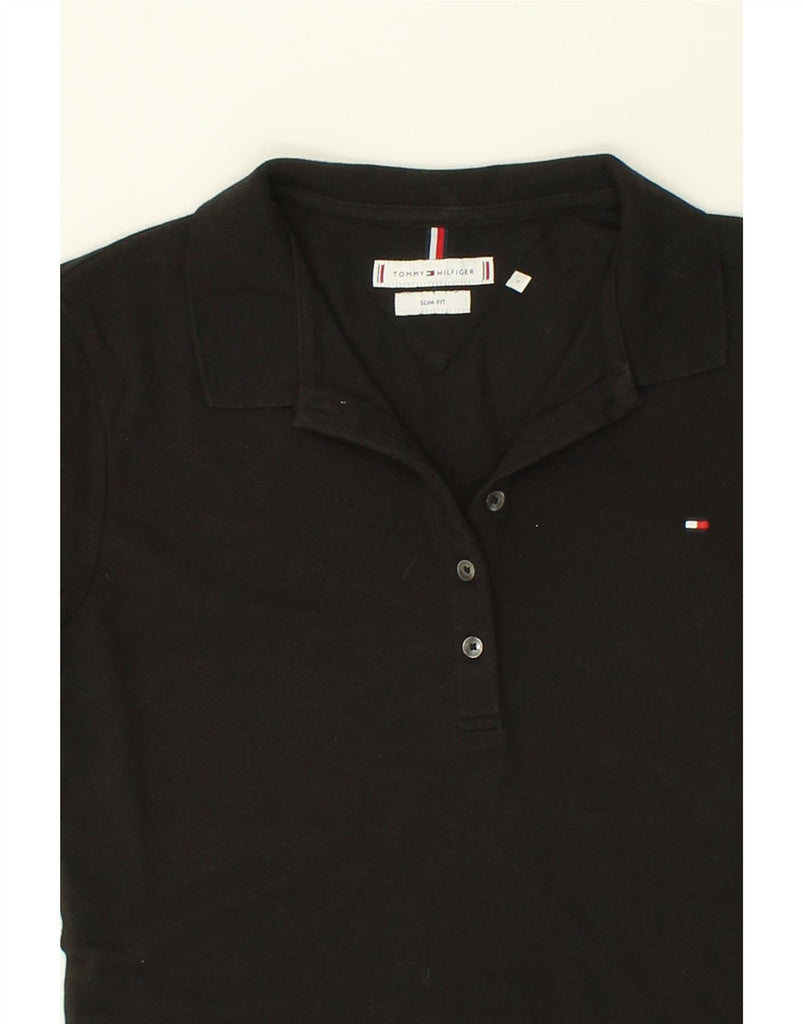 TOMMY HILFIGER Womens Slim Fit Polo Shirt UK 10 Small Black Cotton | Vintage Tommy Hilfiger | Thrift | Second-Hand Tommy Hilfiger | Used Clothing | Messina Hembry 