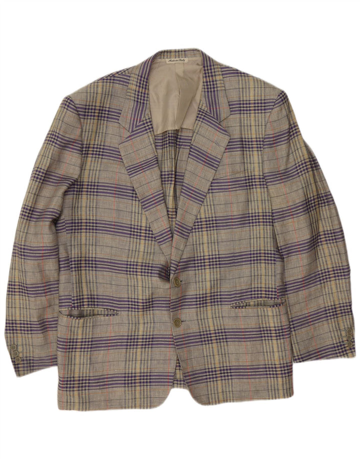 PAL ZILERI Mens 2 Button Blazer Jacket IT 52 XL Grey Check Linen