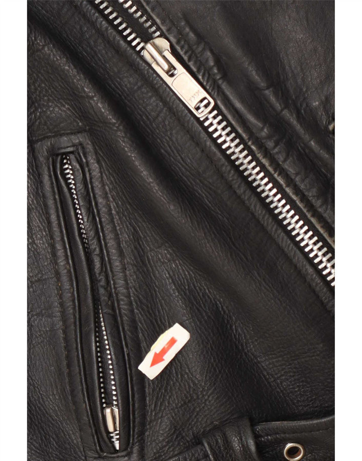 Sheep Land Mens Leather Biker Jacket UK 36 Small Black