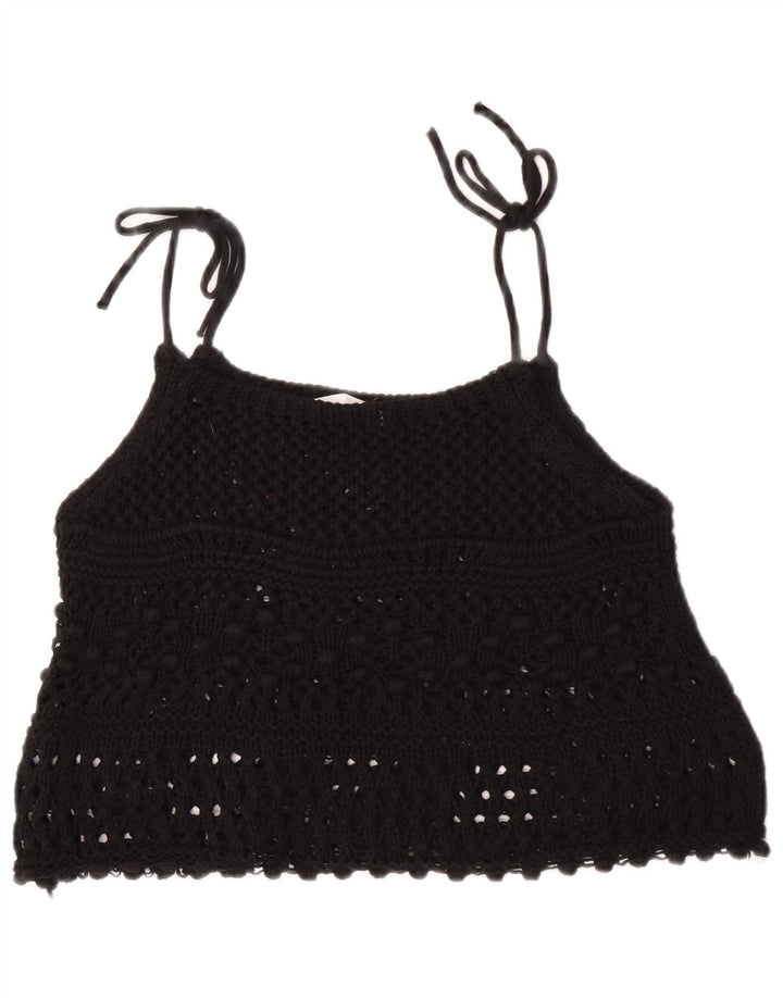 Zara Womens Sleeveless Crochet Crop Top UK 12 Medium Black