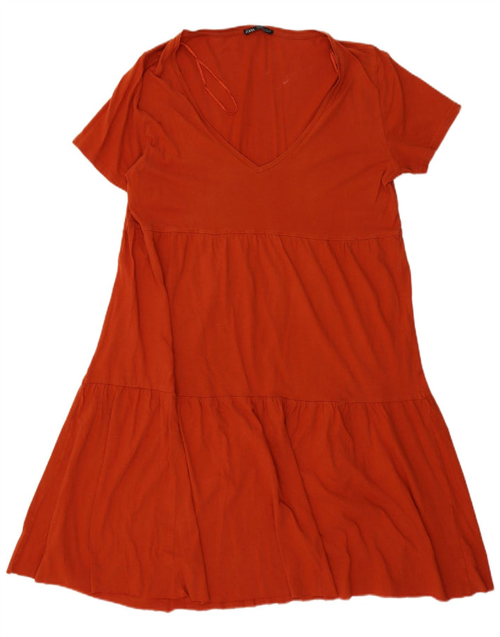 ZARA Womens Tiered Dress UK 16 Large Orange