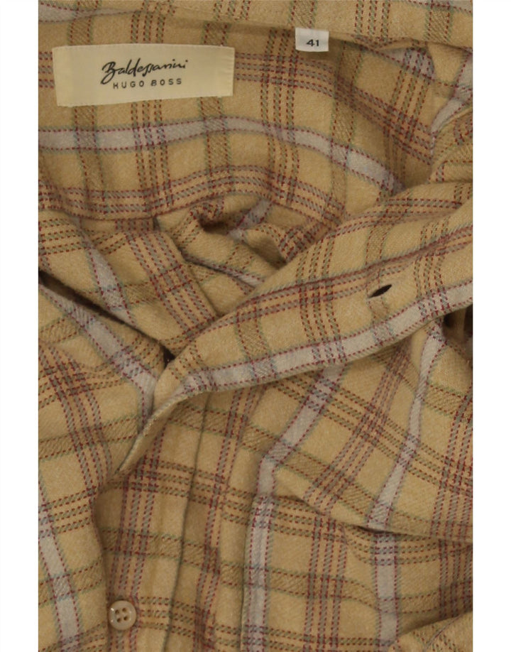 Hugo Boss Mens Flannel Shirt Size 41 Large Beige Check