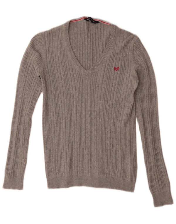Crew Clothing Womens V-Neck Jumper Sweater UK 10 Small Grey Cotton