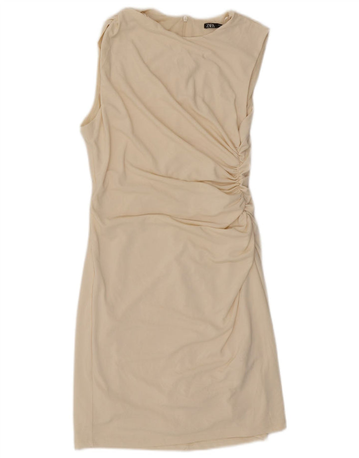 Zara Womens Sleeveless Sheath Dress UK 12 Medium Off White Polyester