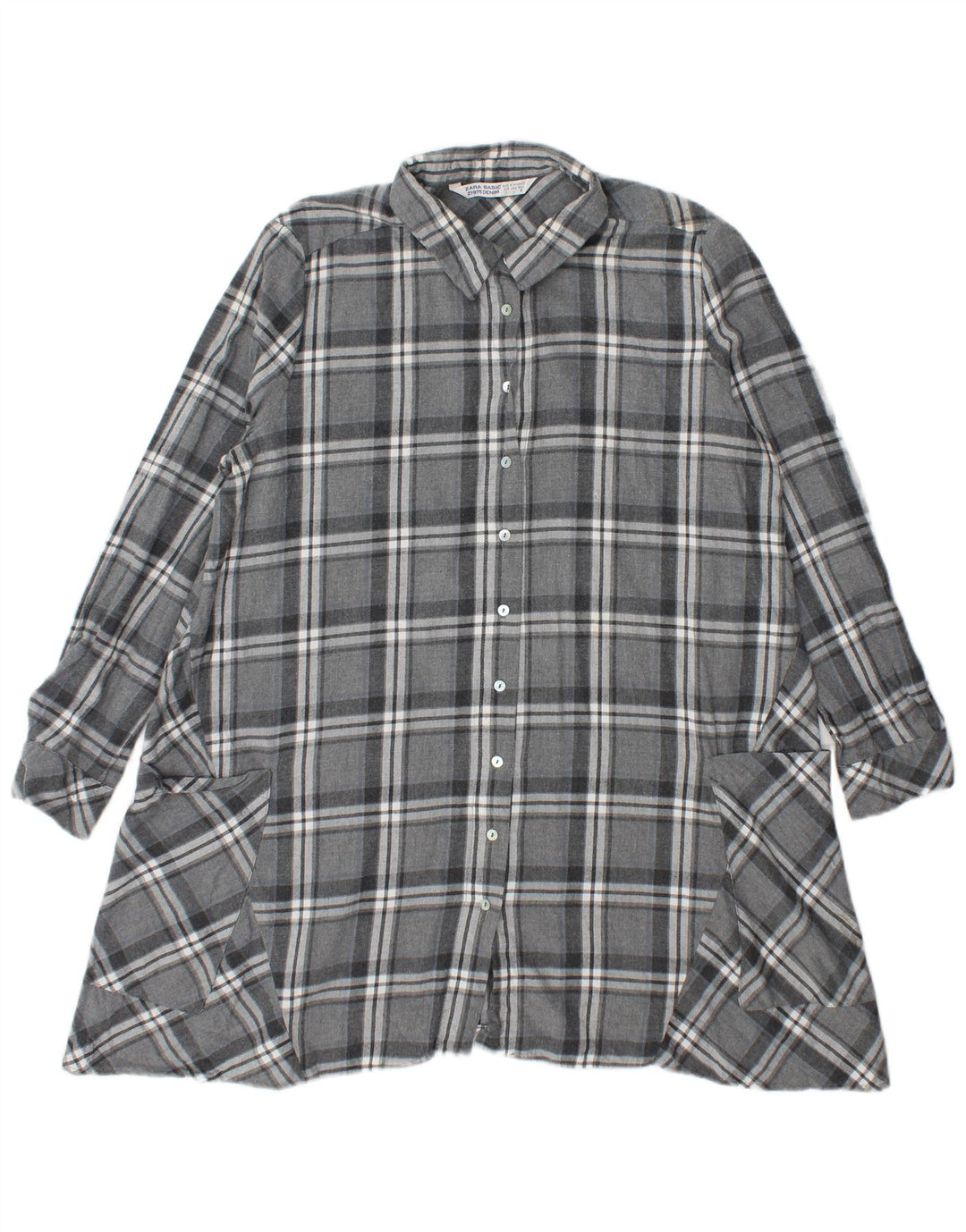 Zara Womens Shirt Blouse UK 16 Large Grey Check