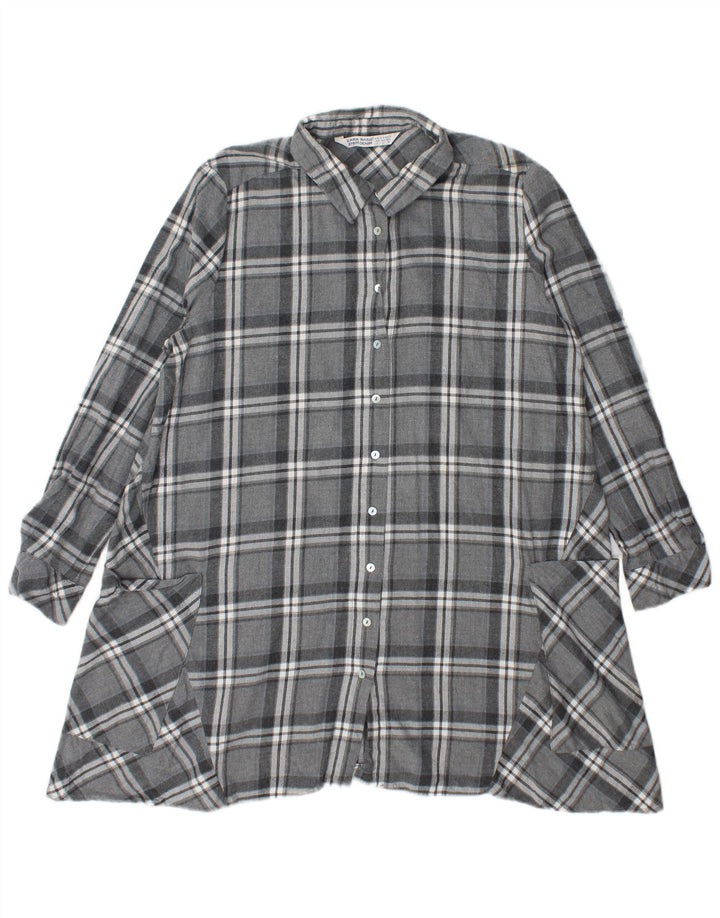 Zara Womens Shirt Blouse UK 16 Large Grey Check