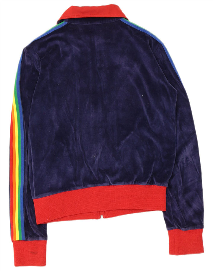 Vintage Womens Tracksuit Top Jacket UK 14 Medium Navy Blue Colourblock