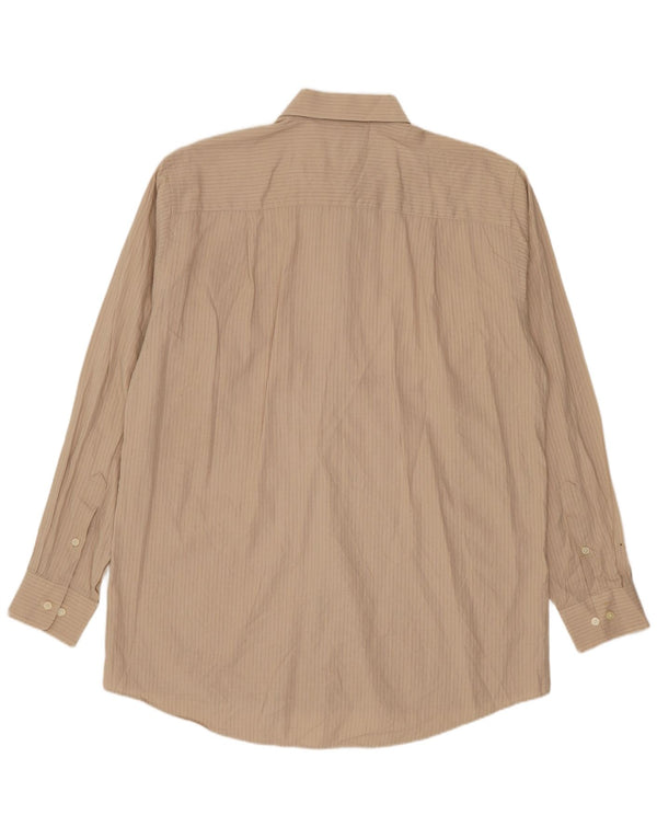 Calvin Klein Mens Shirt Size 16 Large Beige Striped Cotton