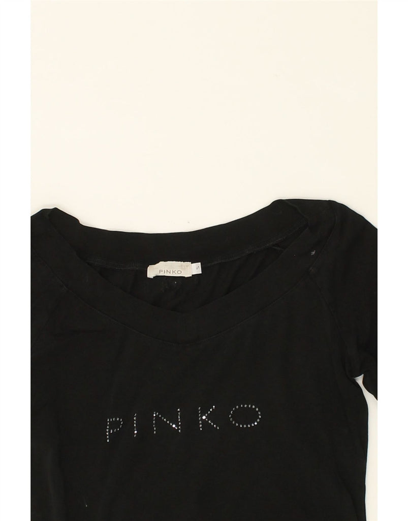 PINKO Womens Graphic Top Long Sleeve UK 8 Small Black Cotton | Vintage Pinko | Thrift | Second-Hand Pinko | Used Clothing | Messina Hembry 