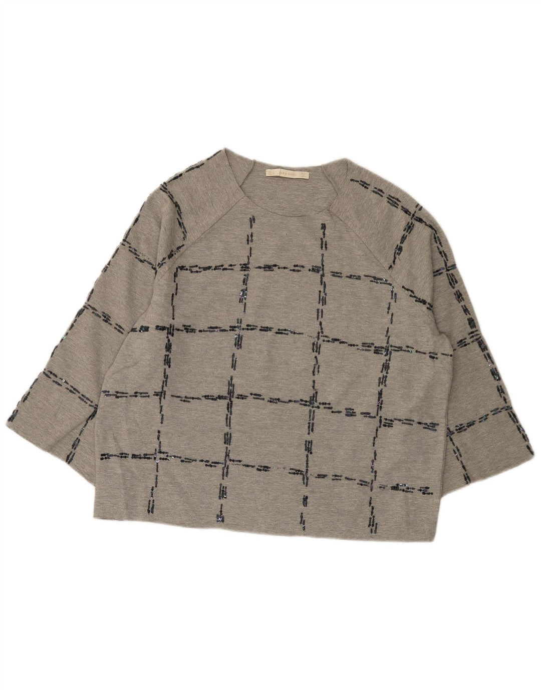 Zara Womens Oversized Top 3/4 Sleeve UK 14 Medium Grey Check