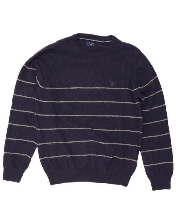Gant Mens Crew Neck Jumper Sweater Medium Navy Blue Striped Wool