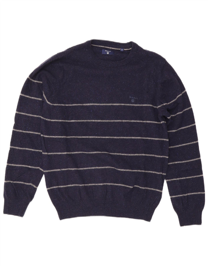 Gant Mens Crew Neck Jumper Sweater Medium Navy Blue Striped Wool