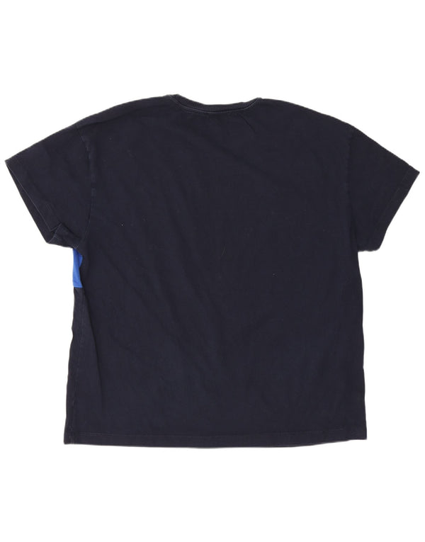 Benetton Mens Graphic T-Shirt Top Large Navy Blue Colourblock Cotton