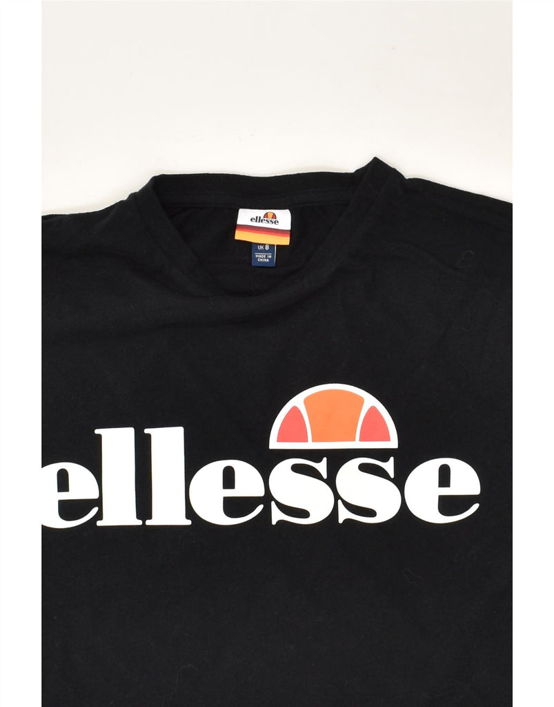 ELLESSE Womens Graphic Crop Top UK 8 Small  Black Cotton | Vintage Ellesse | Thrift | Second-Hand Ellesse | Used Clothing | Messina Hembry 