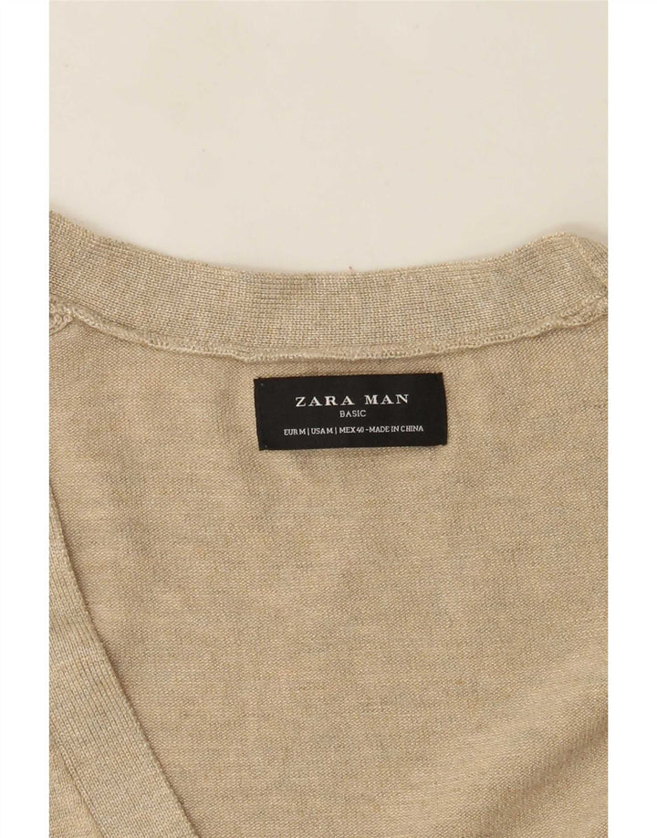 Zara Mens Cardigan Sweater Medium Beige Flecked