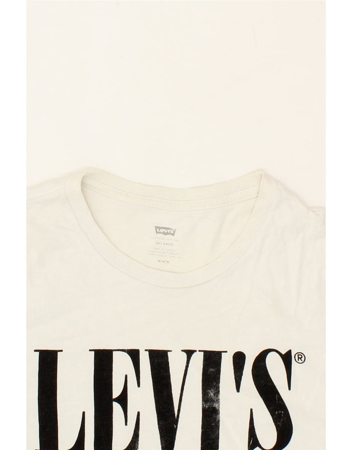 LEVI'S Mens Relaxed Fit Graphic T-Shirt Top Medium White Cotton Vintage Levi's and Second-Hand Levi's from Messina Hembry 