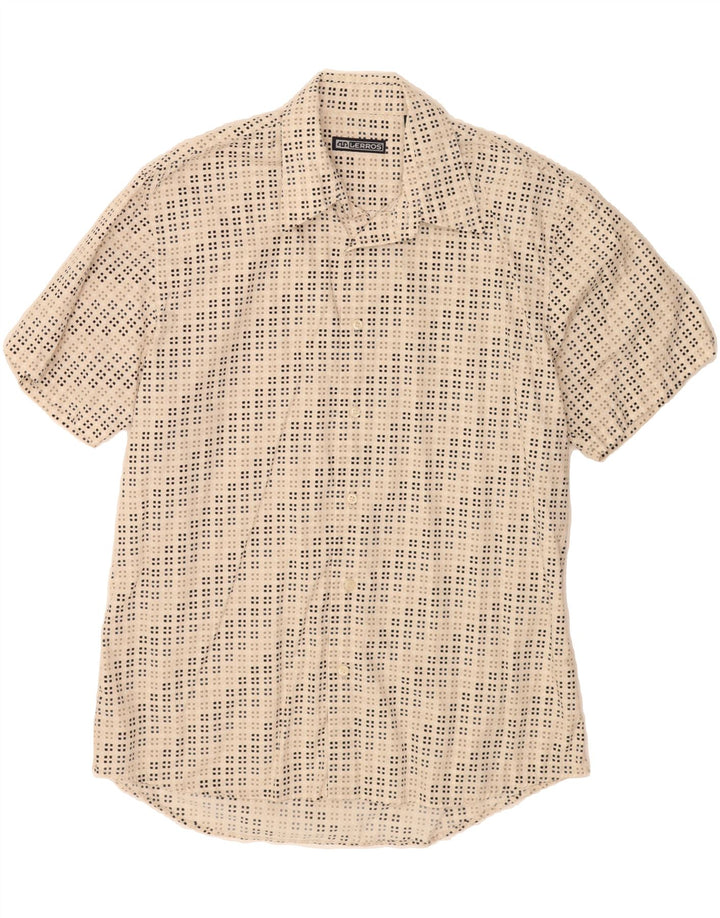 LERROS Mens Short Sleeve Shirt Medium Beige Spotted Cotton Vintage Lerros and Second-Hand Lerros from Messina Hembry 