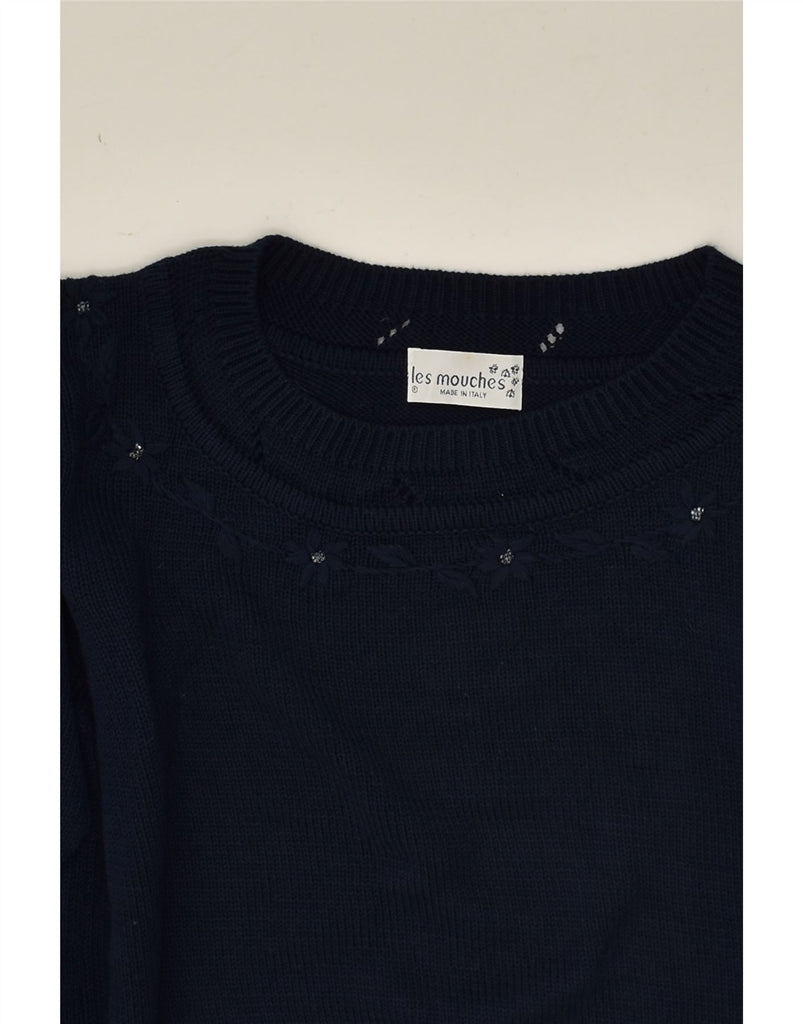 VINTAGE Womens Boat Neck Jumper Sweater UK 14 Large Navy Blue Cotton | Vintage Vintage | Thrift | Second-Hand Vintage | Used Clothing | Messina Hembry 