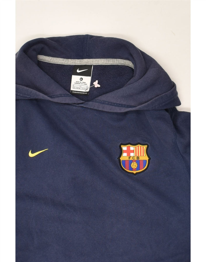 NIKE Boys Barcelona Hoodie Jumper 13-14 Years XL Navy Blue Cotton | Vintage Nike | Thrift | Second-Hand Nike | Used Clothing | Messina Hembry 