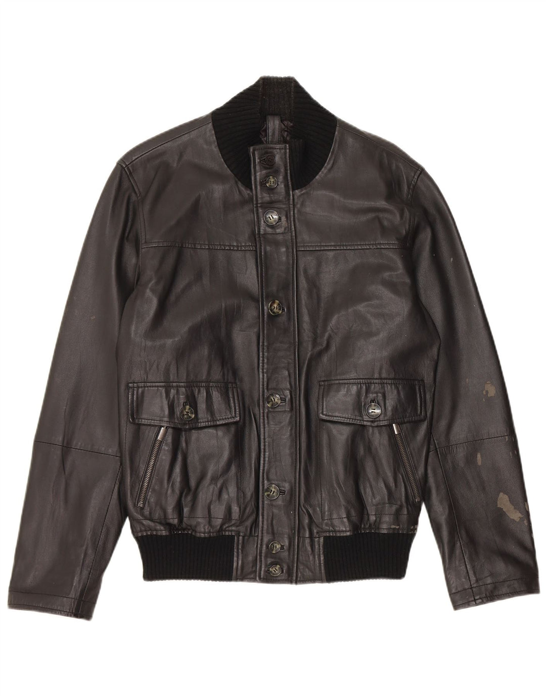 Conbipel Mens Bomber Leather Jacket IT 48 Medium Black Leather
