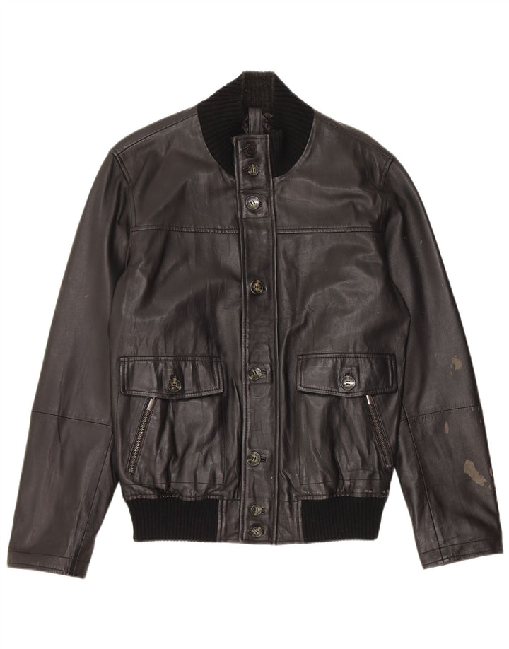 Conbipel Mens Bomber Leather Jacket IT 48 Medium Black Leather
