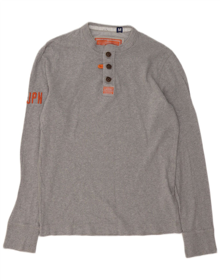 Superdry Mens Top Long Sleeve Medium Grey Cotton