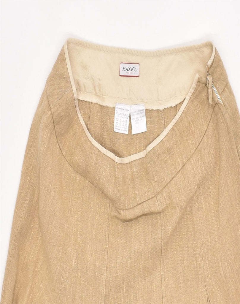 MAX & CO. Womens A-Line Skirt UK 16 Large W32 Brown Linen | Vintage | Thrift | Second-Hand | Used Clothing | Messina Hembry 