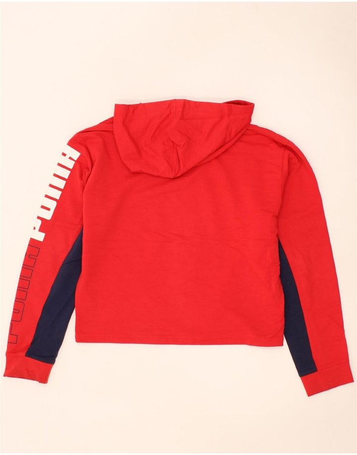 PUMA Womens Graphic Hoodie Jumper UK 10 Small Red Colourblock Polyester Vintage Puma and Second-Hand Puma from Messina Hembry 