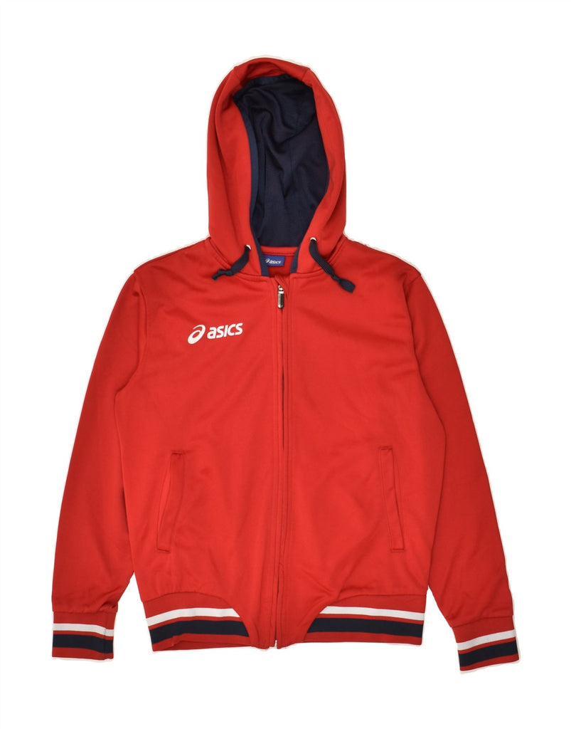 ASICS Boys Zip Hoodie Sweater 13-14 Years Red Polyester | Vintage Asics | Thrift | Second-Hand Asics | Used Clothing | Messina Hembry 