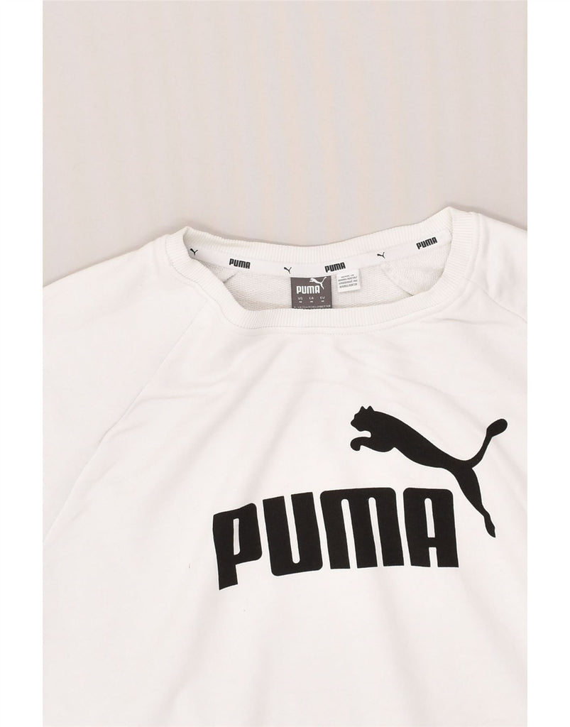 PUMA Womens Oversized Graphic Sweatshirt Jumper UK 14 Medium White Cotton | Vintage Puma | Thrift | Second-Hand Puma | Used Clothing | Messina Hembry 