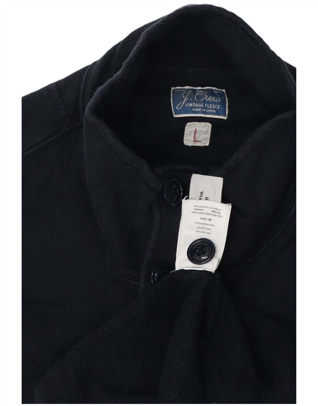J. CREW Mens Button Neck Sweatshirt Jumper Large Navy Blue Cotton