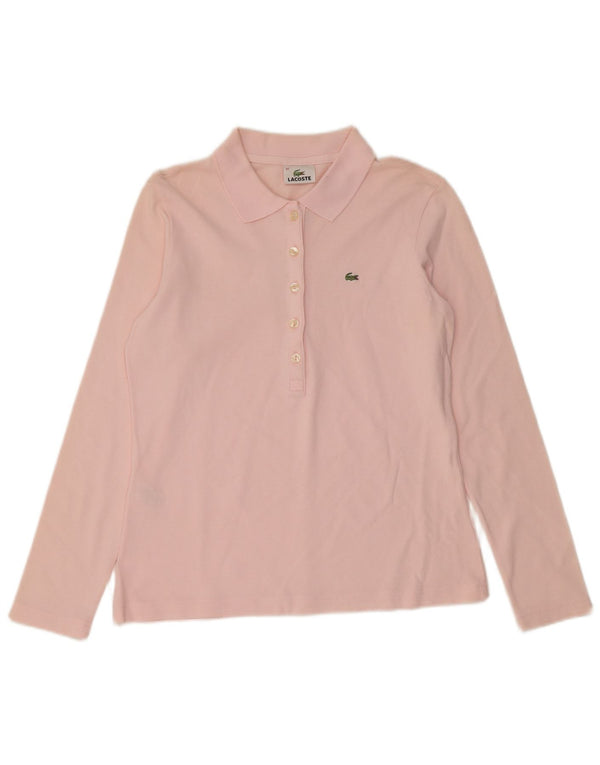 Lacoste Womens Long Sleeve Polo Shirt Size 42 Large Pink Cotton