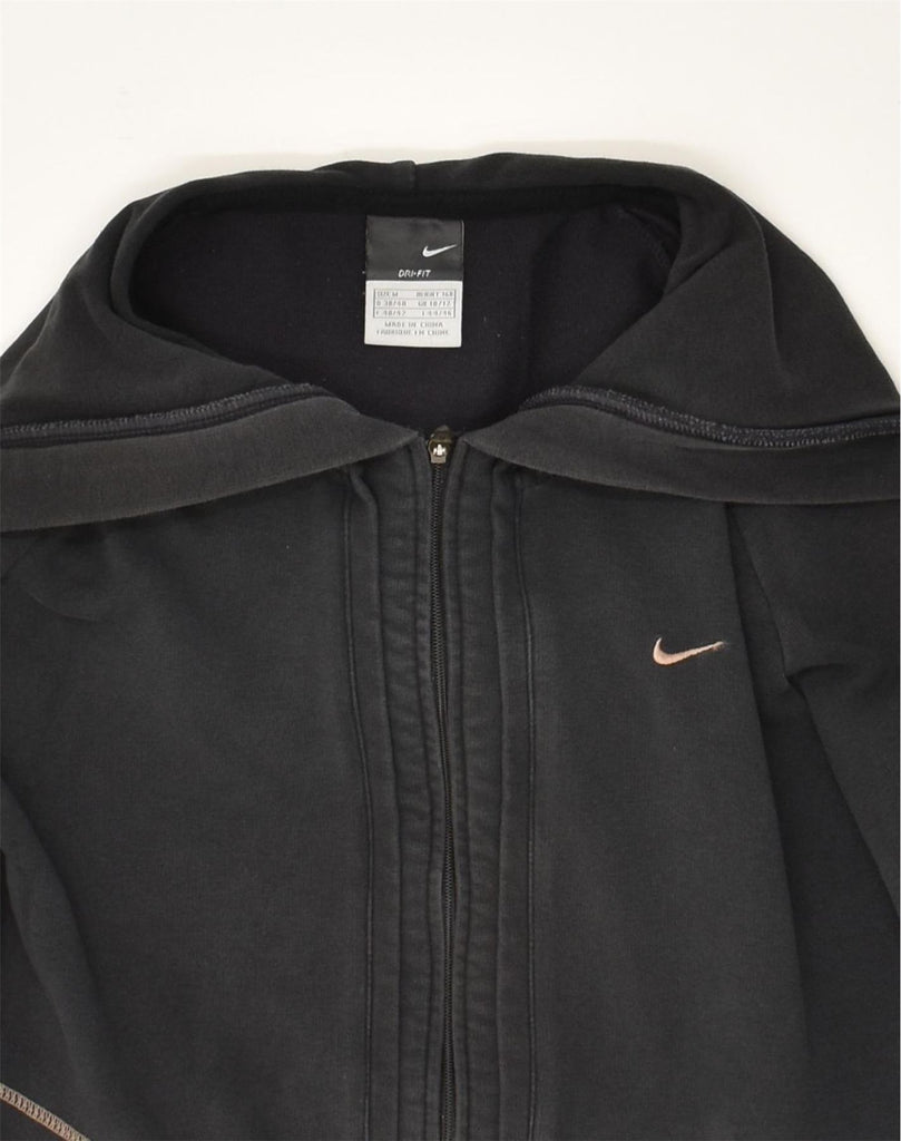 NIKE Womens Dri Fit Zip Hoodie Sweater UK 10/12 Medium Black Cotton | Vintage Nike | Thrift | Second-Hand Nike | Used Clothing | Messina Hembry 