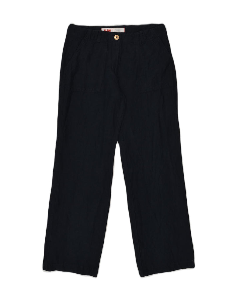 SLAM Womens Straight Chino Trousers IT 42 Medium W30 L30 Navy Blue Linen | Vintage Slam | Thrift | Second-Hand Slam | Used Clothing | Messina Hembry 