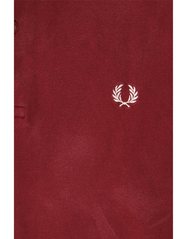 Fred Perry Mens Polo Shirt Small Burgundy Striped Cotton