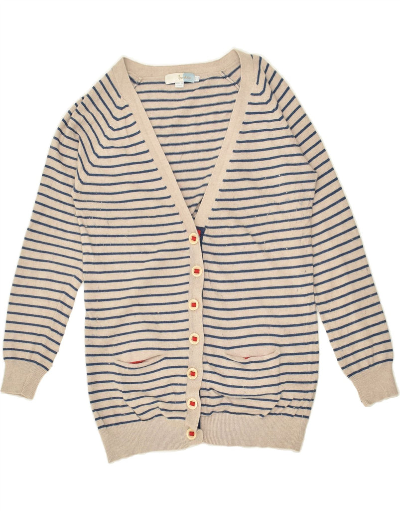 BODEN Womens Cardigan Sweater UK 14 Large Beige Striped Cotton | Vintage Boden | Thrift | Second-Hand Boden | Used Clothing | Messina Hembry 