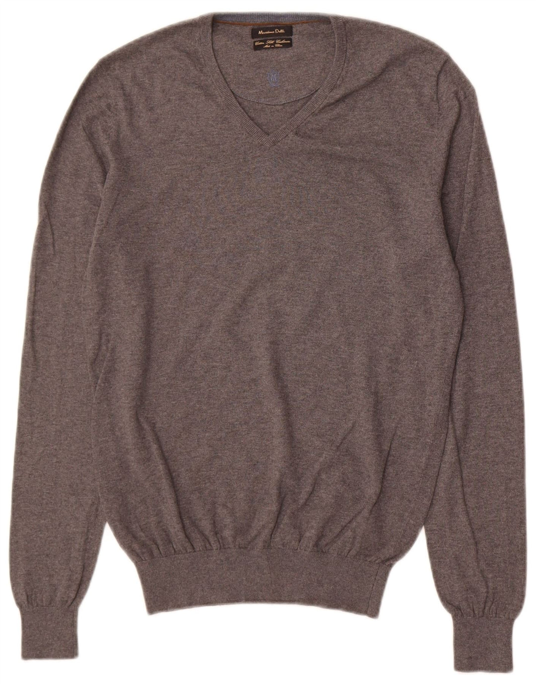 Massimo Dutti Mens V-Neck Jumper Sweater Small Grey Cotton
