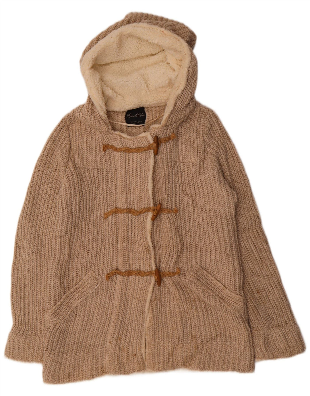 Zara Womens Hooded Cardigan Sweater UK 16 Large Beige Polyester