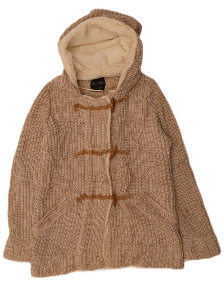 Zara Womens Hooded Cardigan Sweater UK 16 Large Beige Polyester