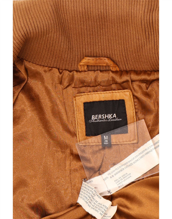 BERSHKA Womens Leather Jacket UK 12 Medium Brown Leather
